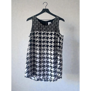 CAbi Black White Houndstooth Sleeveless Blouse Career Work Top Medium